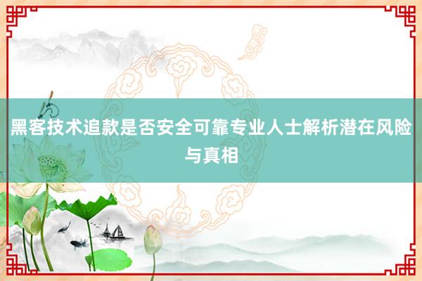 黑客技术追款是否安全可靠专业人士解析潜在风险与真相