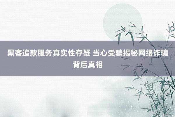 黑客追款服务真实性存疑 当心受骗揭秘网络诈骗背后真相