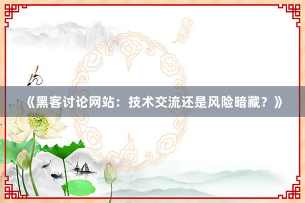 《黑客讨论网站：技术交流还是风险暗藏？》